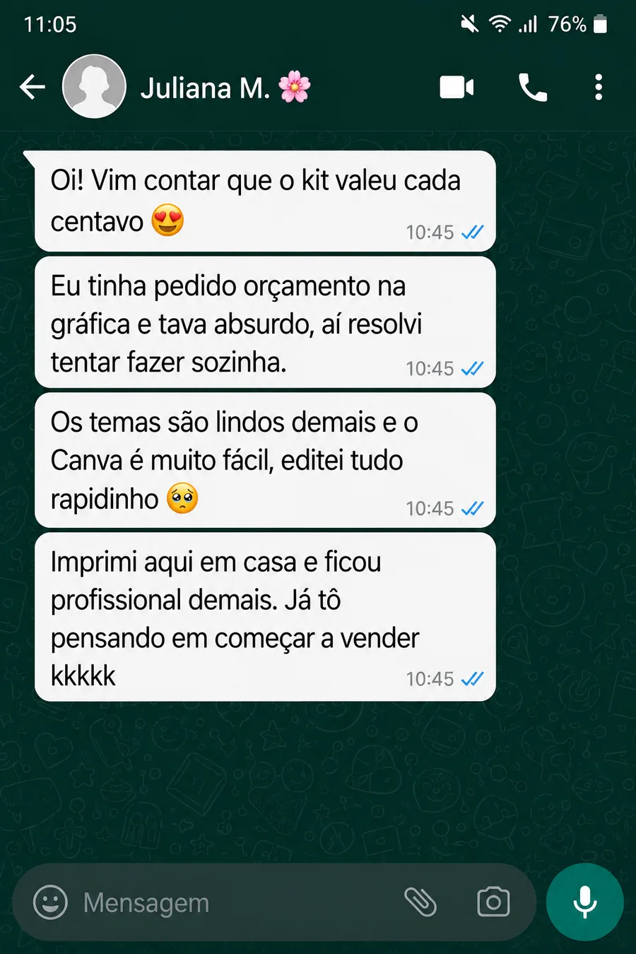 Depoimento 2 de cliente no WhatsApp