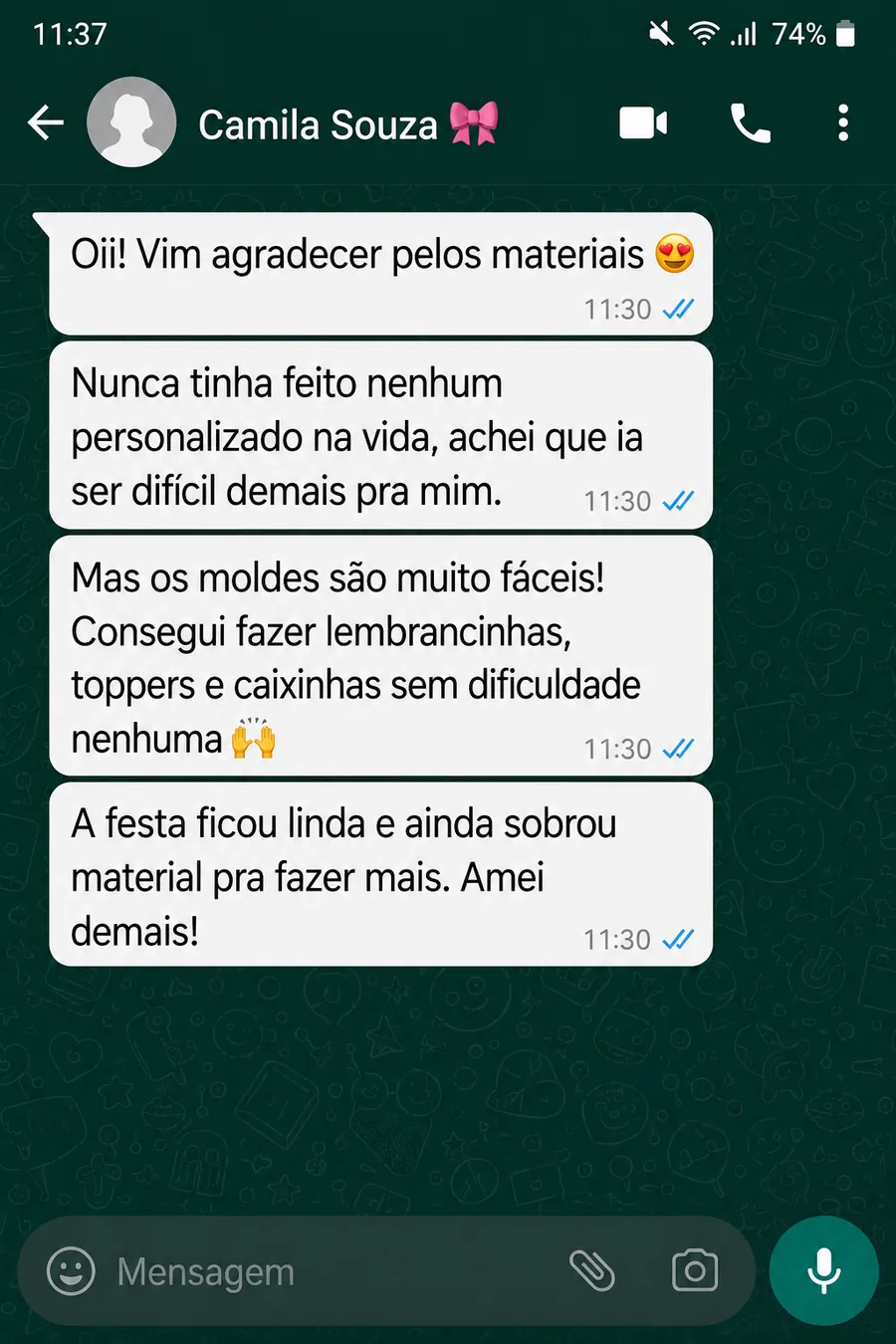 Depoimento 3 de cliente no WhatsApp