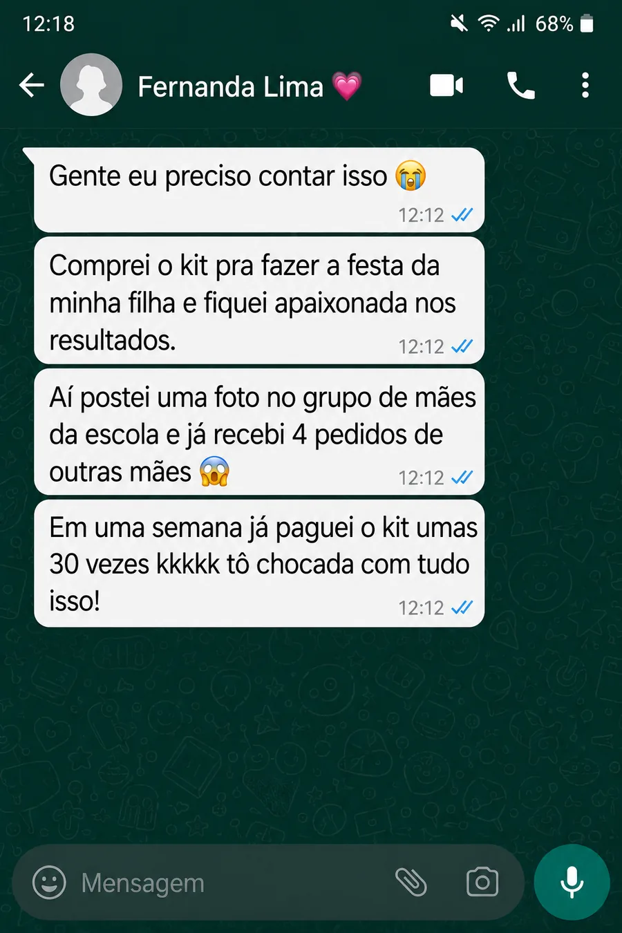 Depoimento 4 de cliente no WhatsApp